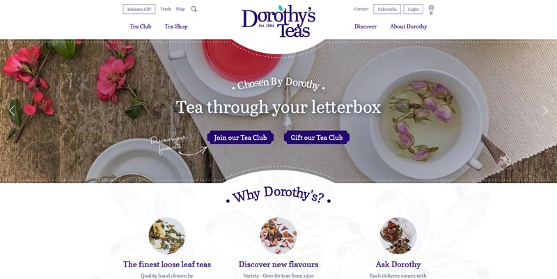 Capture d'écran du site Dorothy's Teas.