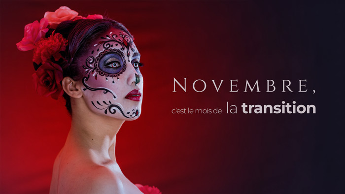 Photo d'une jeune femme maquillée pour le folkore mexicain du jour des morts.